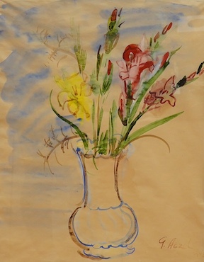 Georges Aczel (French, 20th. C), watercolour, Still life of flowers in a vase, signed, 52 x 40cm. Condition - fair, paper discoloured